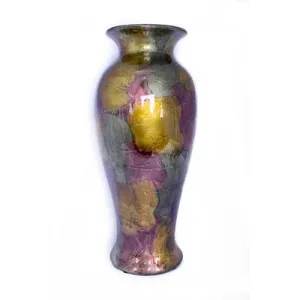 12.75" X 12.75" X 30.75" Burgundy Copper And Brown Ceramic Foiled and Lacquered Ceramic Vase