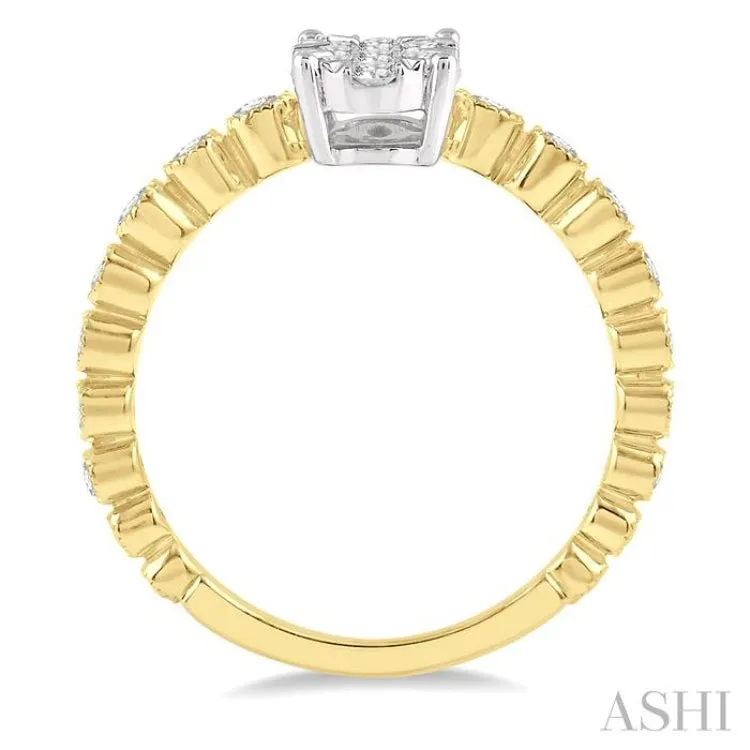 1/3 ct Oval Shape Lattice Shank Lovebright Diamond Cluster Ring in 14K Yellow and White Gold