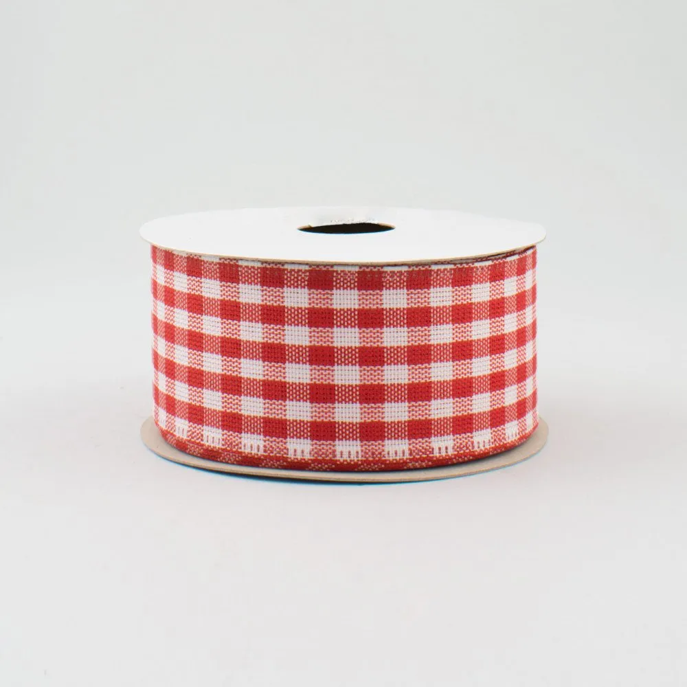 1.5"x10yd Gingham Check, Red/White  F10