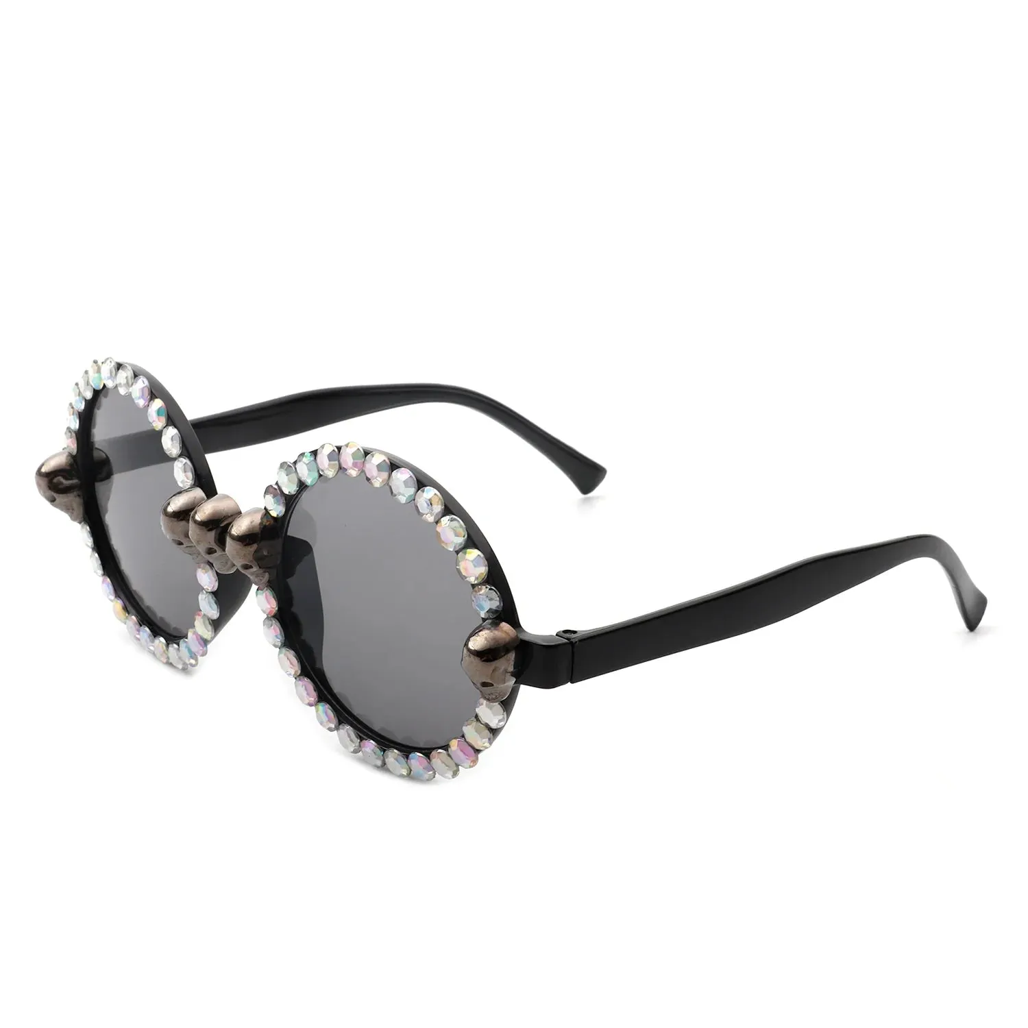 Aerion - Retro Round Gothic Rhinestone Skull Party Sunglasses