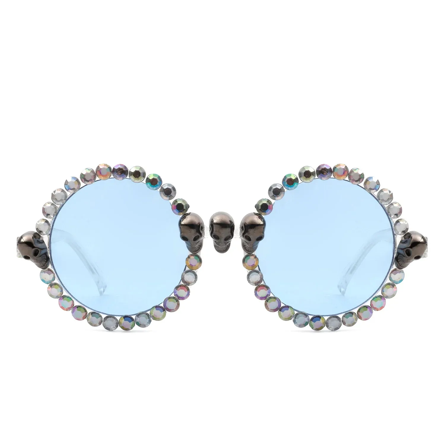 Aerion - Retro Round Gothic Rhinestone Skull Party Sunglasses