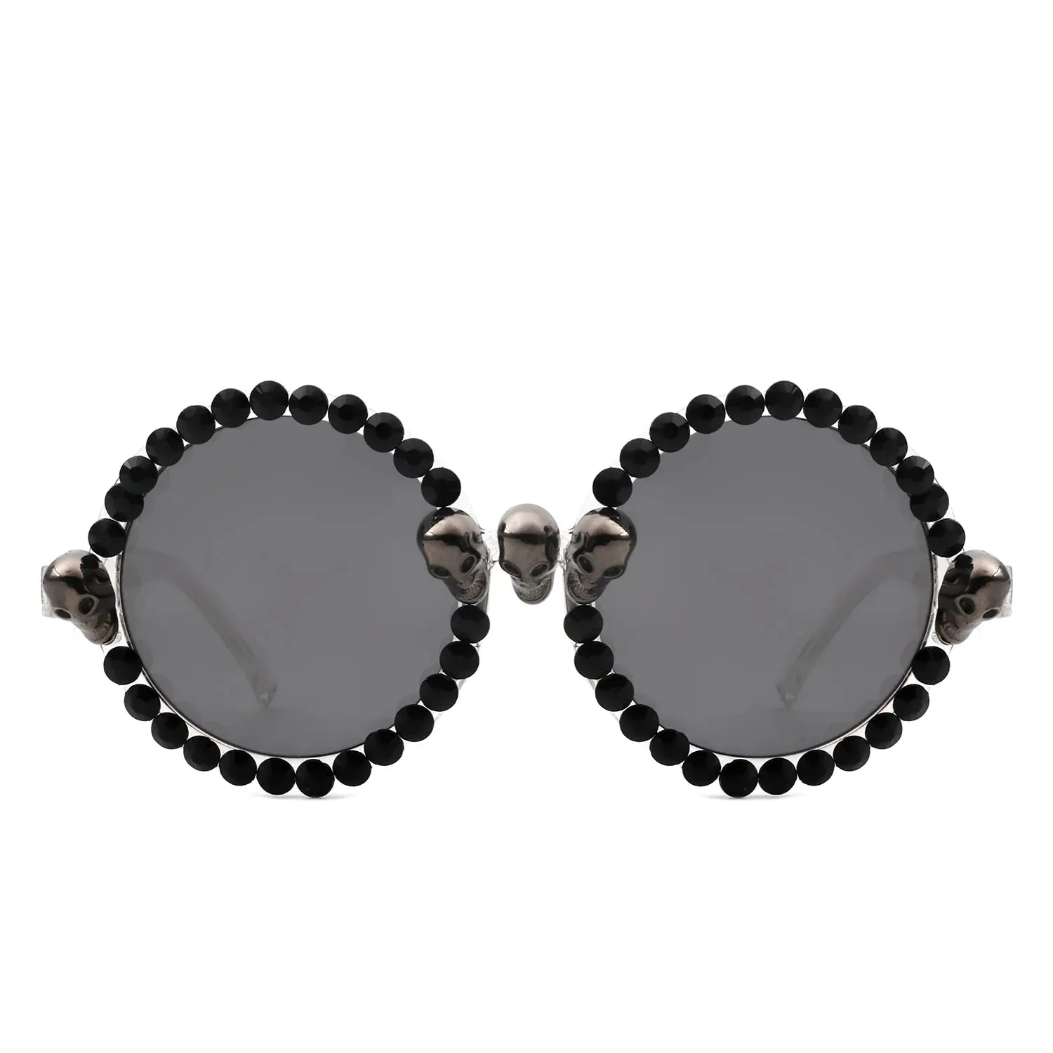 Aerion - Retro Round Gothic Rhinestone Skull Party Sunglasses