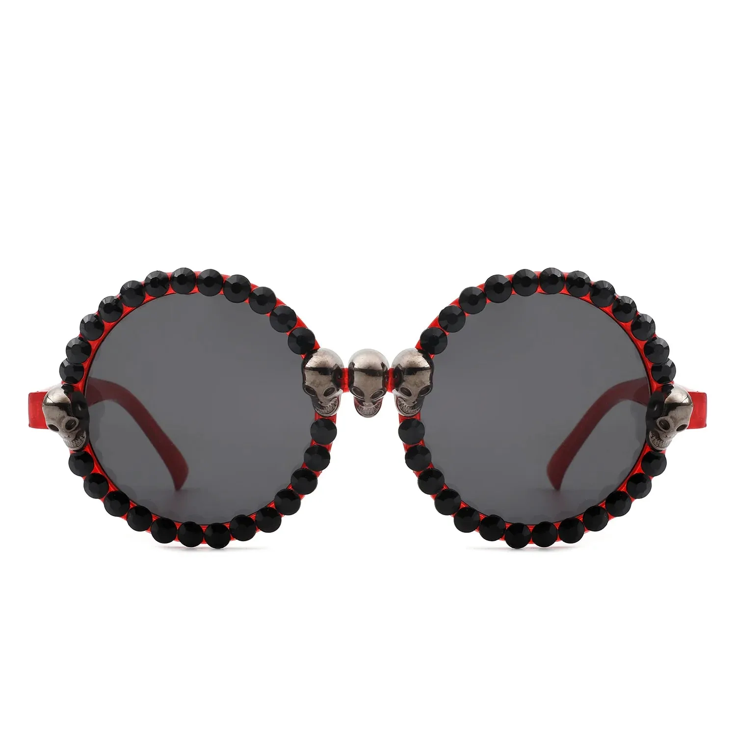 Aerion - Retro Round Gothic Rhinestone Skull Party Sunglasses