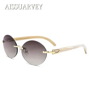 Aissuarvey Unisex Round Rimless Alloy Horn Frame Polarized Lens Sunglasses As13524012Y1