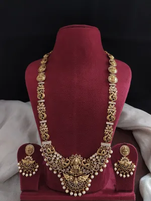 Antique Lakshmi Long Haram Set ~ Crafted with Zircon and Kundan Stones