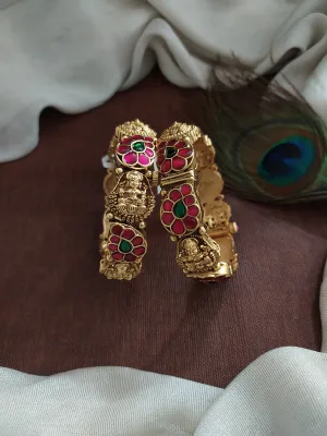 Antique Nakshi Work Kada Bangles with Mango and Lakshmi Design ~ Jadau Kundan Stones