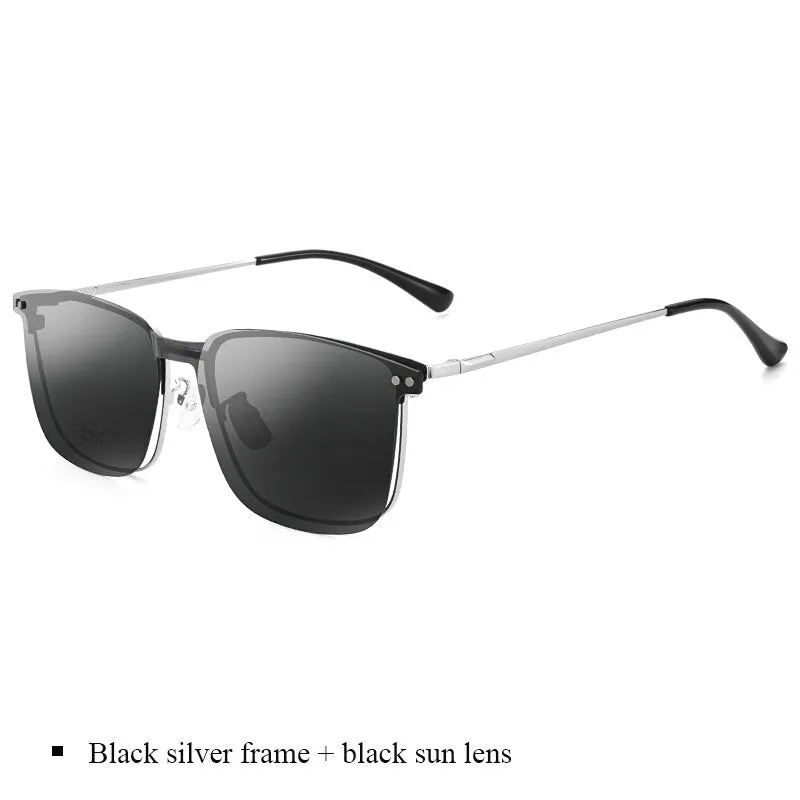 Bclear Men's Full Rim Square Alloy Frame Eyeglasses Clip On Polarized Sunglasses Zt94020