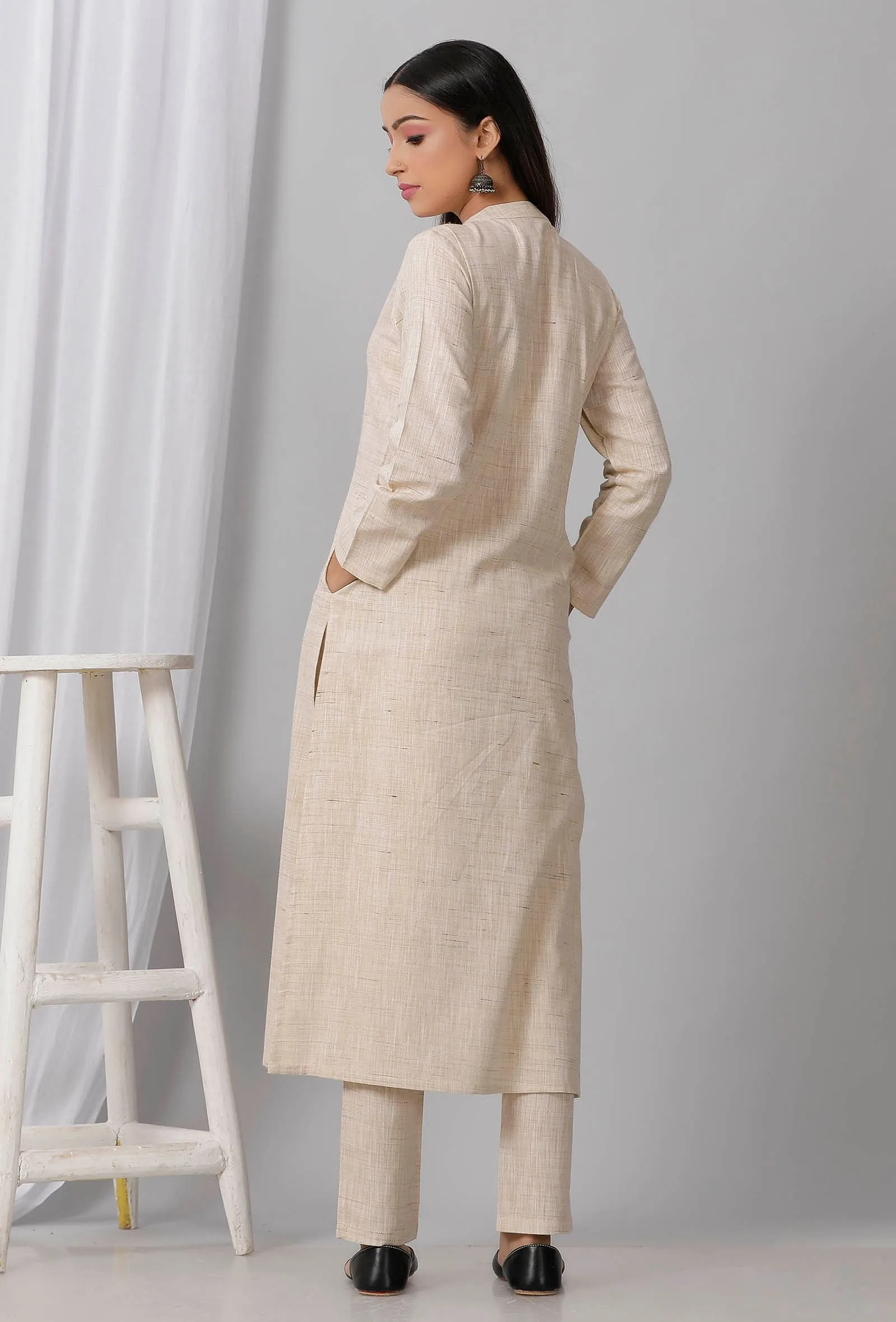 Beige Cotton Khadi Kurta