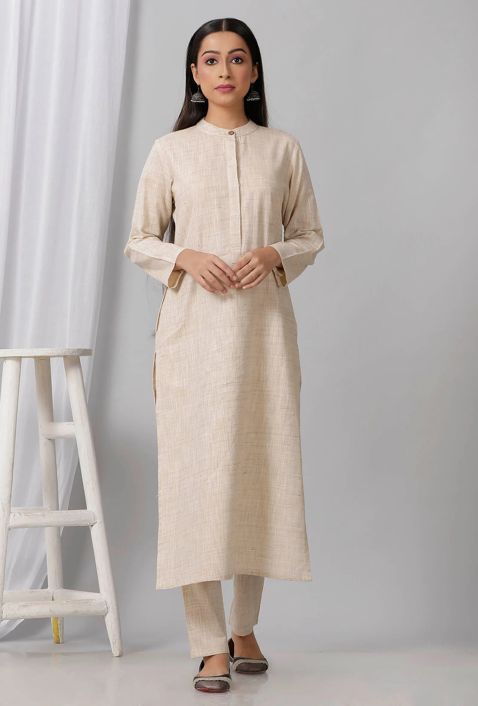 Beige Cotton Khadi Kurta