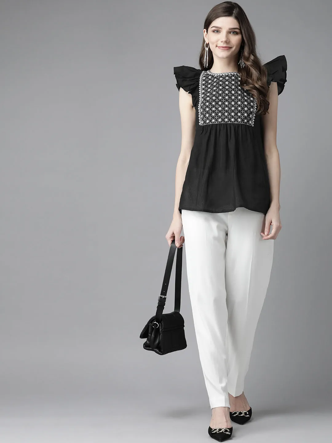 Black & White Embroidered Top