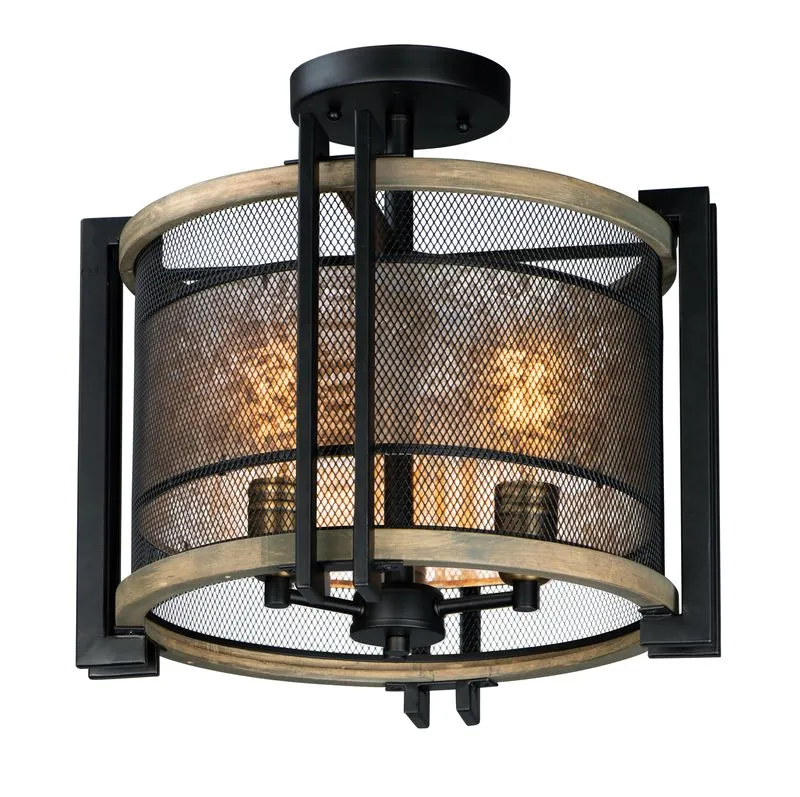 Boundry 16.5" 3 Light Flush Mount in Black and Barn Wood and Antique Brass