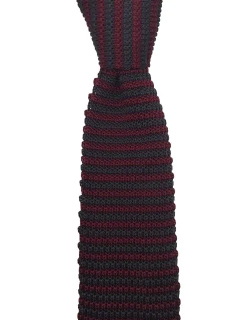 Burgundy Pointed Tip Men's Knitted Tie with Charcoal Gray Stripes