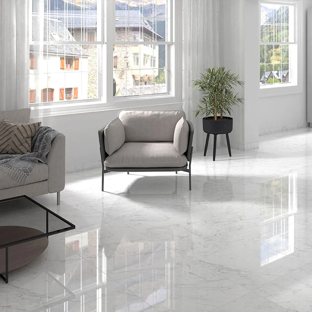 Carrara Bianco Polished, 24" x 24" - Porcelain Tile