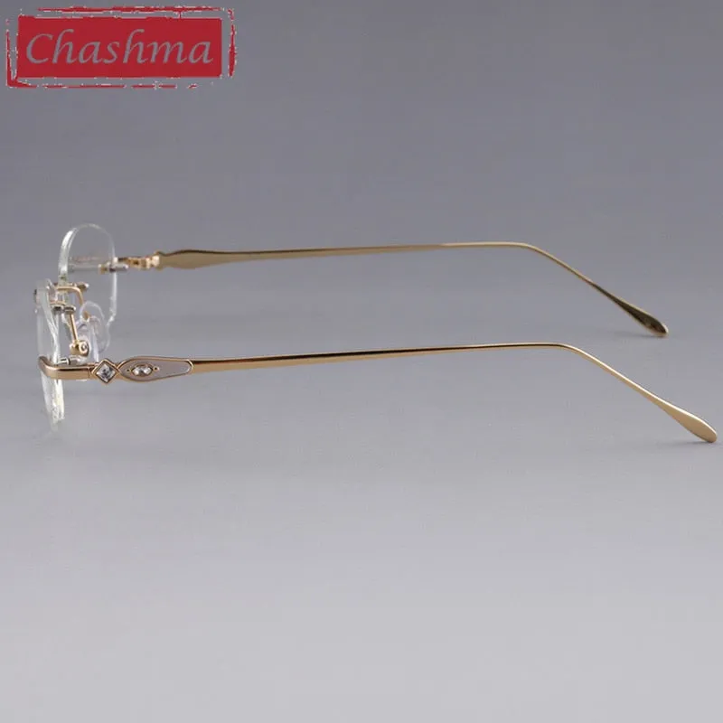 Chashma Designer Eyeglasses Diamond Rimless Titanium Stone Lenses Women 8037