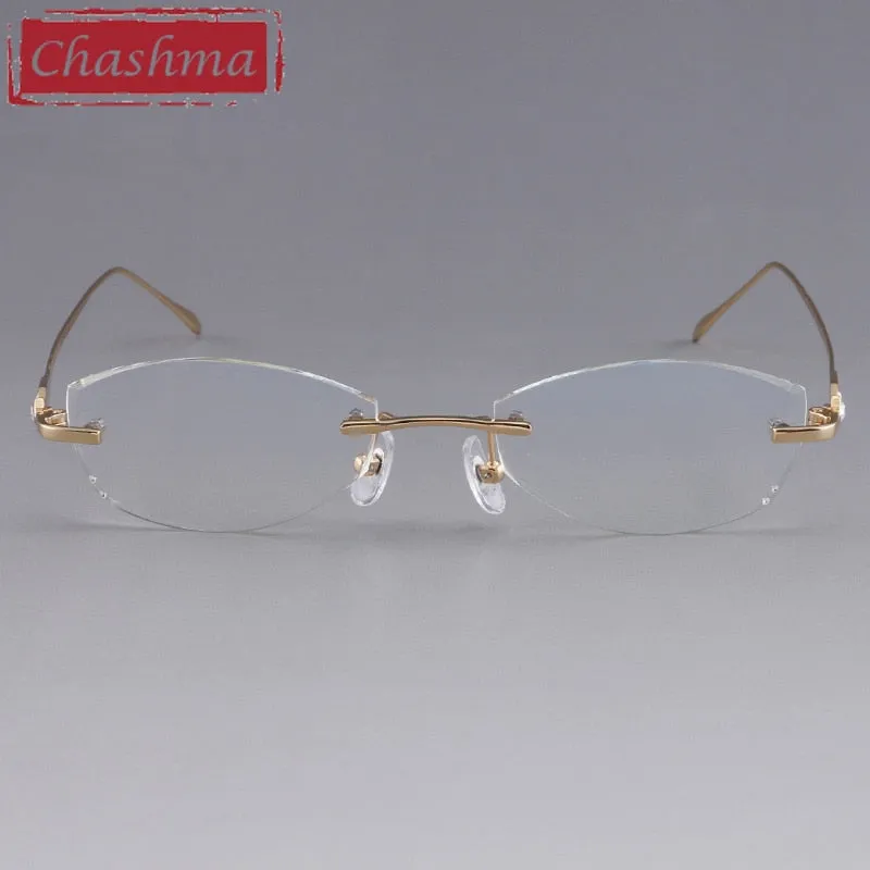 Chashma Designer Eyeglasses Diamond Rimless Titanium Stone Lenses Women 8037