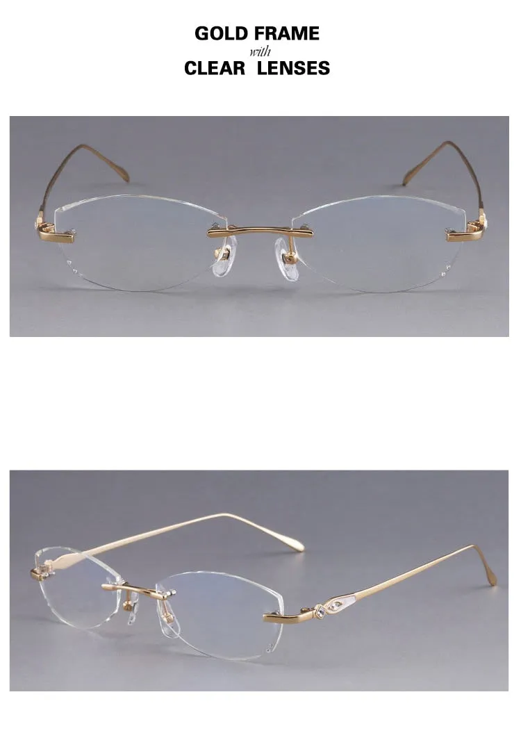 Chashma Designer Eyeglasses Diamond Rimless Titanium Stone Lenses Women 8037