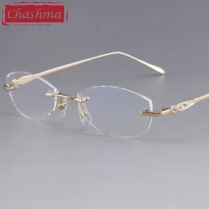 Chashma Designer Eyeglasses Diamond Rimless Titanium Stone Lenses Women 8037