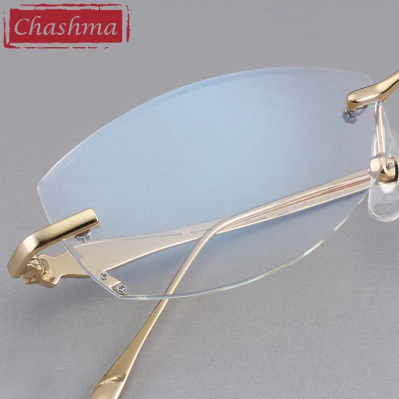 Chashma Designer Eyeglasses Diamond Rimless Titanium Stone Lenses Women 8037