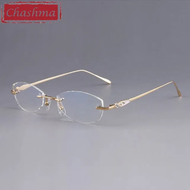 Chashma Designer Eyeglasses Diamond Rimless Titanium Stone Lenses Women 8037