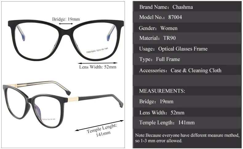 Chashma Ochki Women's Full Rim Square Tr90 Titanium Eyeglasses 87004