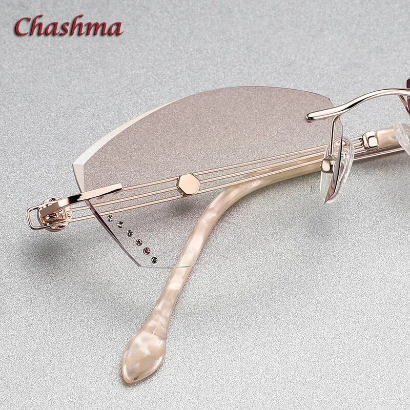 Chashma Ochki Women's Rimless Irregular Rectangle Titanium Eyeglasses Tinted Lenses 52008