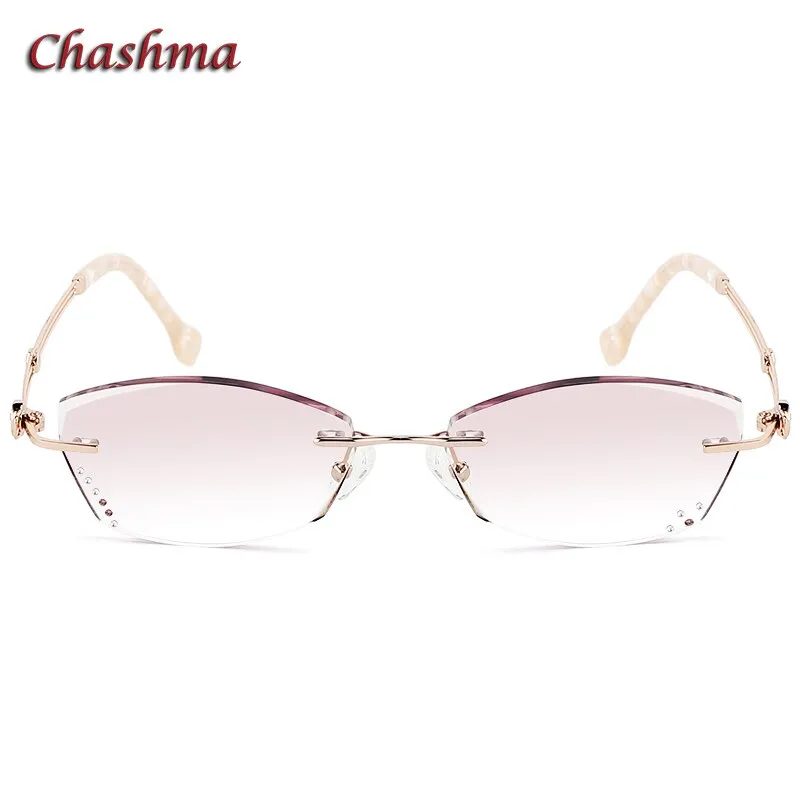 Chashma Ochki Women's Rimless Irregular Rectangle Titanium Eyeglasses Tinted Lenses 52008