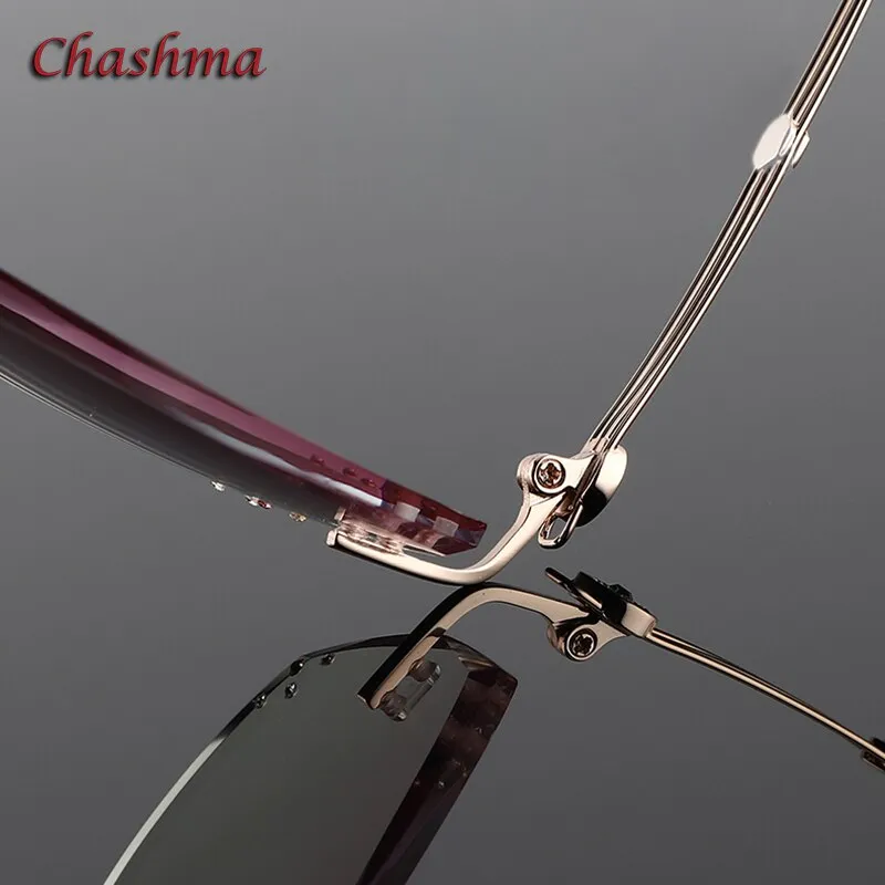 Chashma Ochki Women's Rimless Irregular Rectangle Titanium Eyeglasses Tinted Lenses 52008