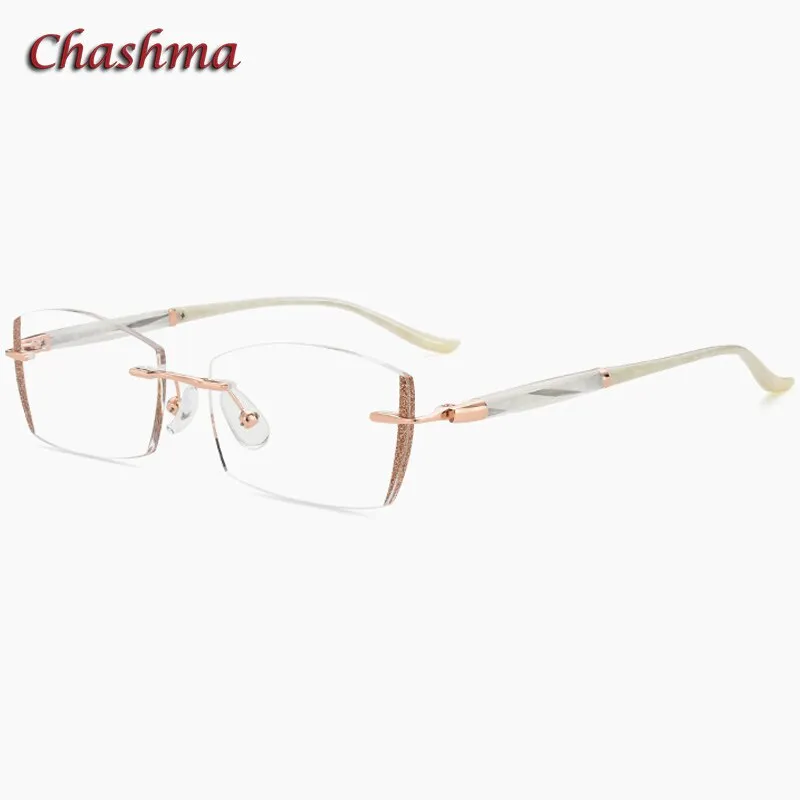 Chashma Ochki Women's Rimless Square Titanium Eyeglasses Tinted Lenses 52025