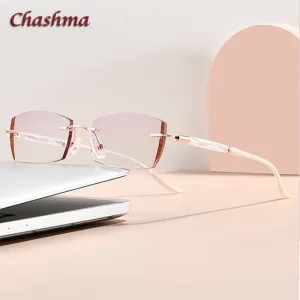 Chashma Ochki Women's Rimless Square Titanium Eyeglasses Tinted Lenses 52025