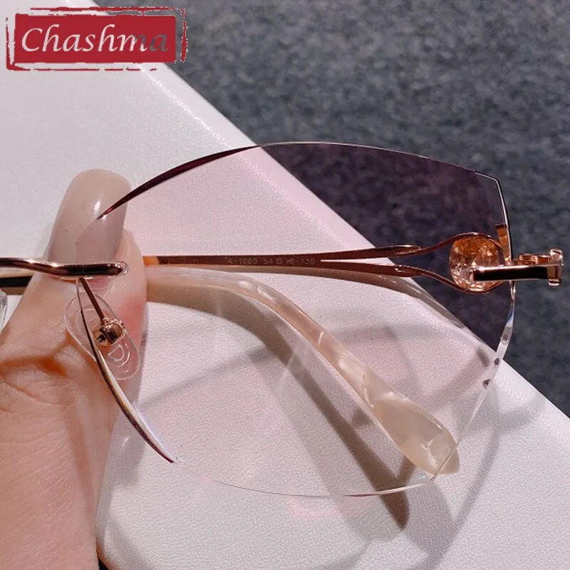 Chashma Ottica Women's Rimless Square Cat Eye Titanium Eyeglasses Tinted Lenses 98101