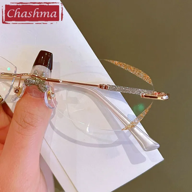 Chashma Women's Rimless Rectangle Titanium Glitter Edge Lens Eyeglasses 88606