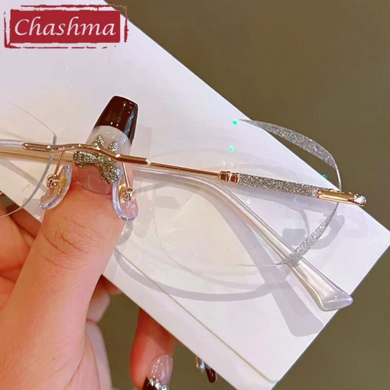 Chashma Women's Rimless Rectangle Titanium Glitter Edge Lens Eyeglasses 88606