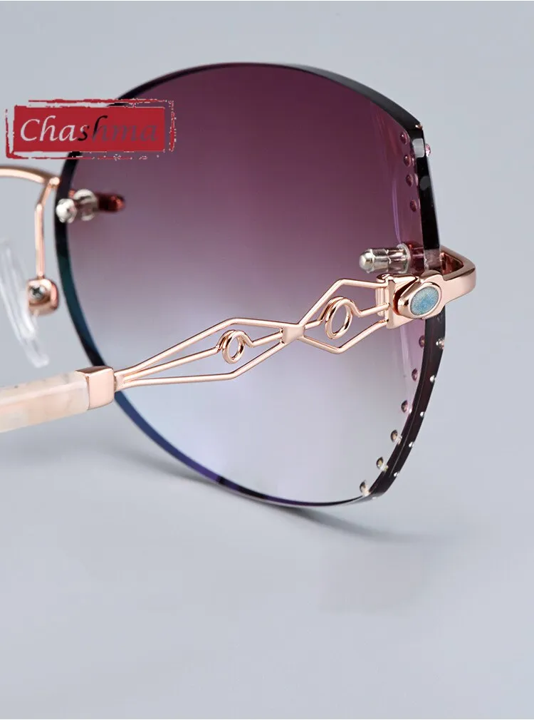 Chashma Women's Rimless Square Cat Eye Titanium Sunglasses 58073