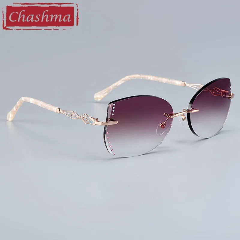 Chashma Women's Rimless Square Cat Eye Titanium Sunglasses 58073