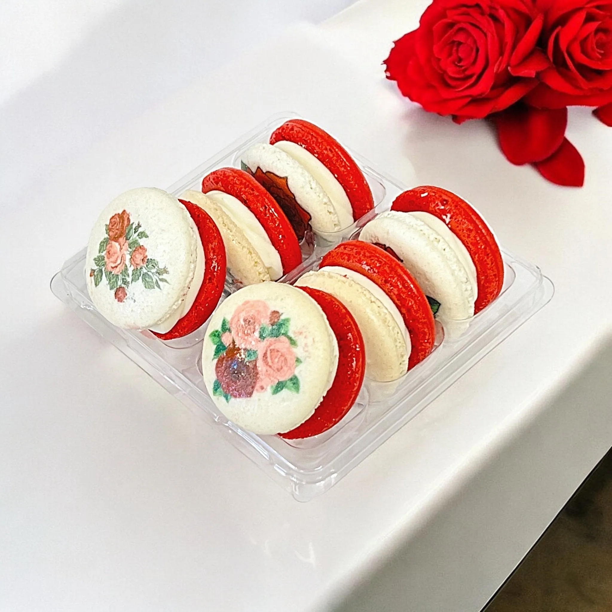 Elegant Red Rose French Macarons in Packs of 6, 12, or 24