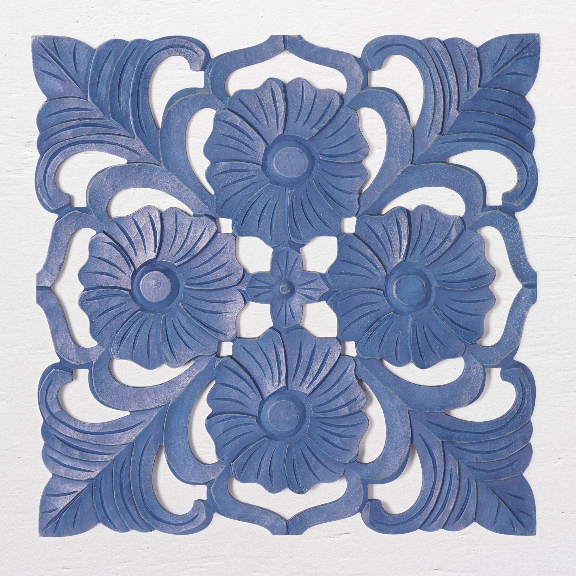 Floral Motif Wood Wall Accent Medallion - Dark Blue (24")