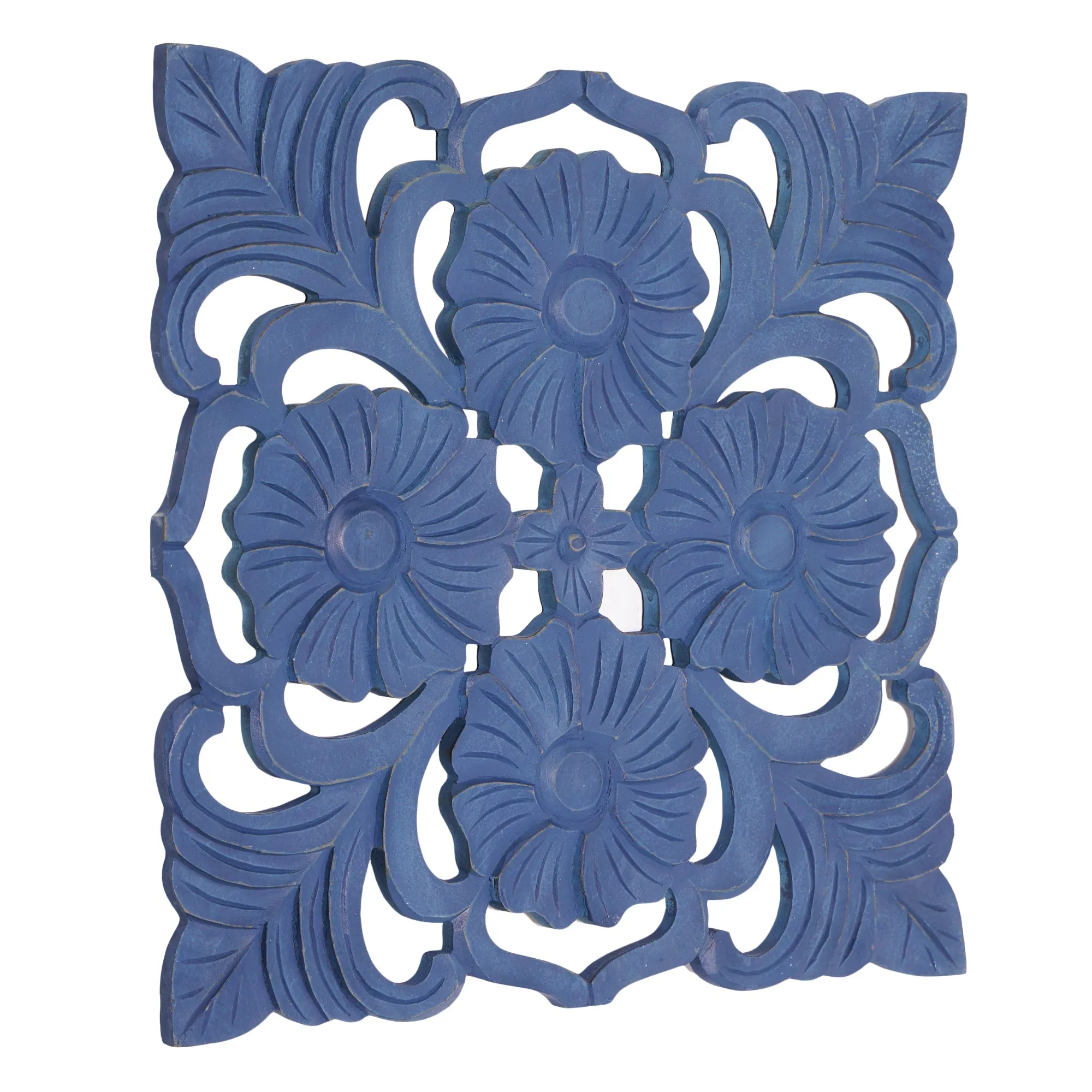 Floral Motif Wood Wall Accent Medallion - Dark Blue (24")