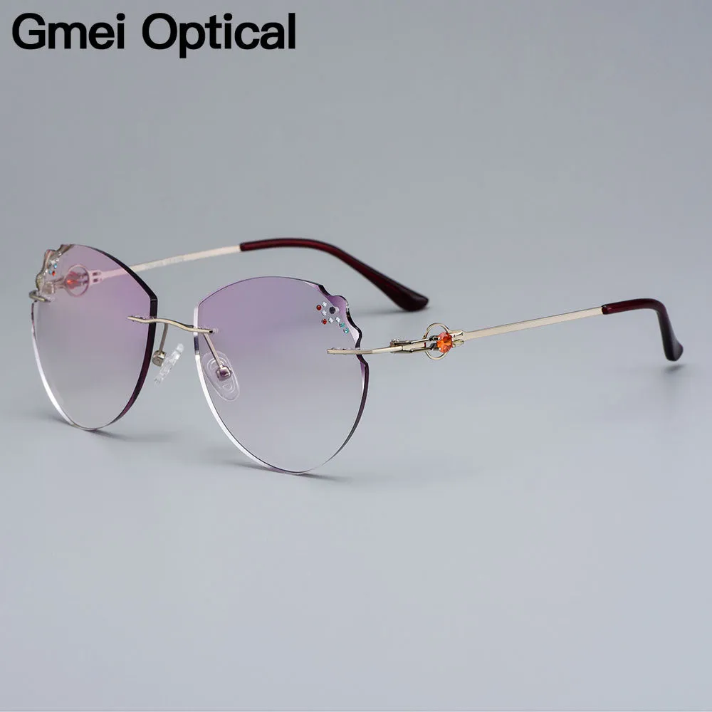 Gmei Women's Eyeglasses Alloy Rimless Diamond Trimming Cut Silver Z2879