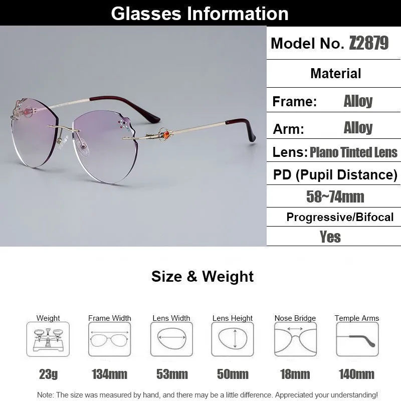 Gmei Women's Eyeglasses Alloy Rimless Diamond Trimming Cut Silver Z2879