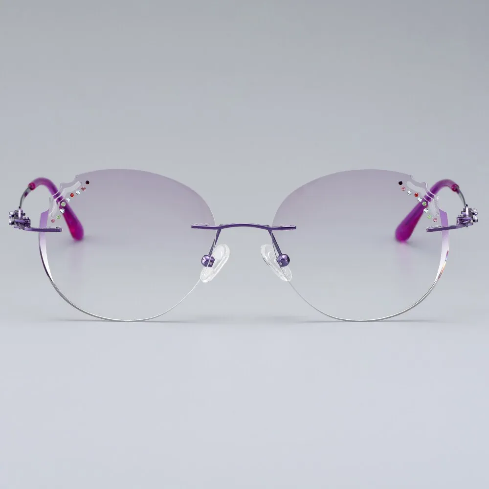 Gmei Women's Eyeglasses Alloy Rimless Round Diamond Trimming Cut Purple Z2877