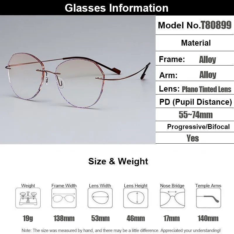 Gmei Women's Eyeglasses Rimless Titanium Alloy Gradient Brown T80899