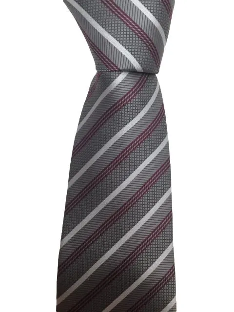 Gray Burgundy Striped Extra Long Men's Tie