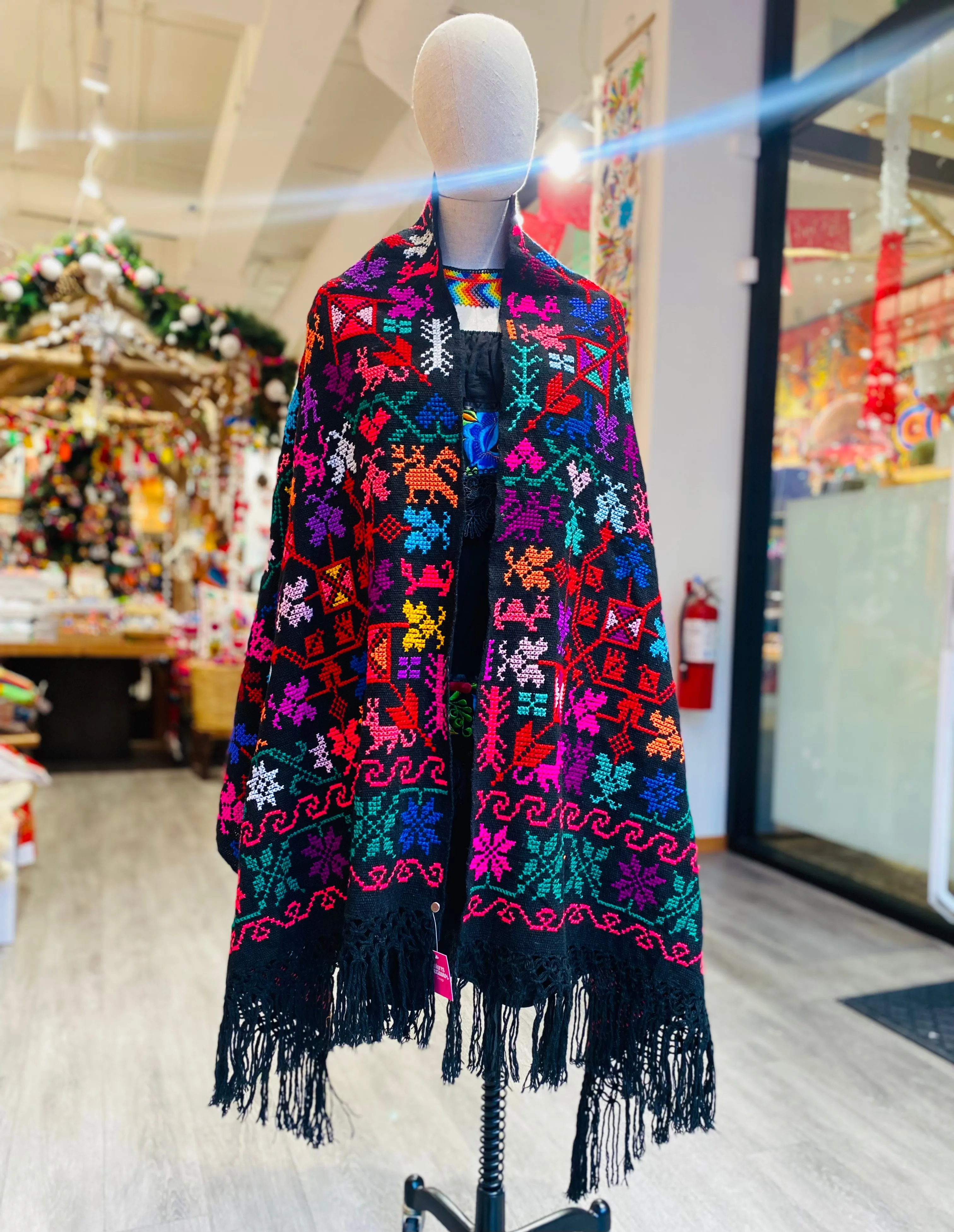 Hand-Embroidered “Ave” Rebozo— Hueyapan, Puebla