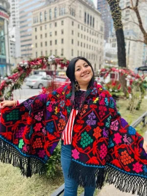 Hand-Embroidered “Ave” Rebozo— Hueyapan, Puebla