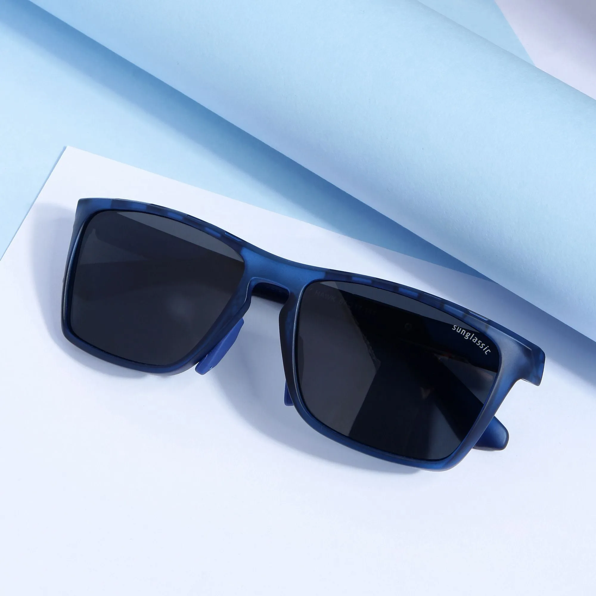 Hawk Blue Black Polarized Rectangle TR90 Sunglasses