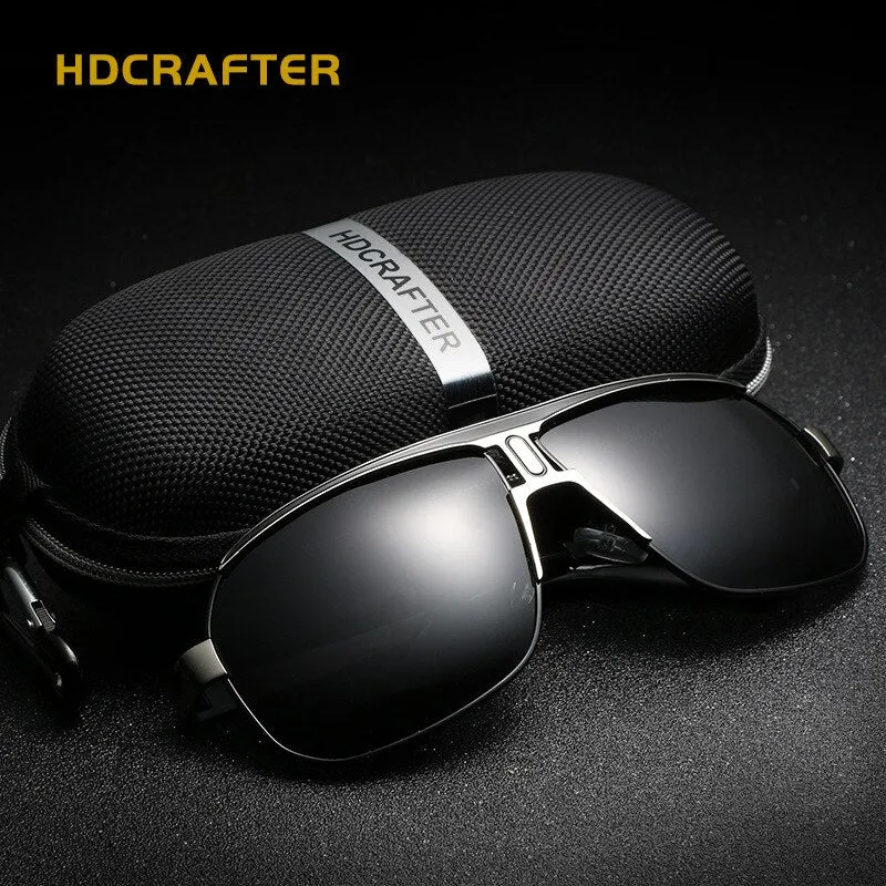 Hdcrafter Men's Full Rim Alloy Rectangle Frame Polarized Sunglasses Le028