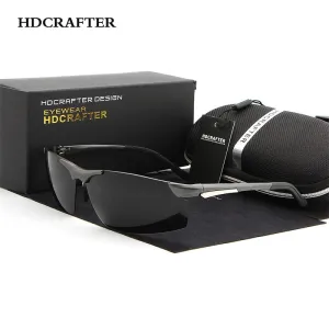 Hdcrafter Men's Semi Rim Rectangle Aluminum Magnesium Frame Polarized Sunglasses L004