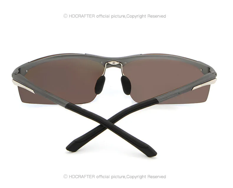 Hdcrafter Men's Semi Rim Rectangle Aluminum Magnesium Frame Polarized Sunglasses L004