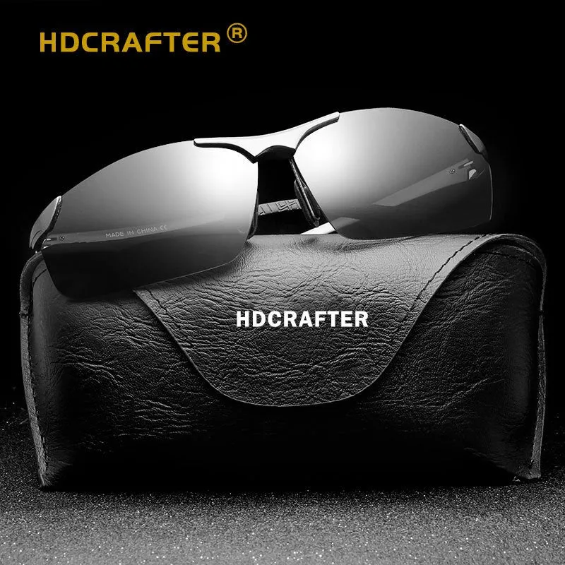 Hdcrafter Men's Semi Rim Rectangle Aluminum Magnesium Frame Polarized Sunglasses L004