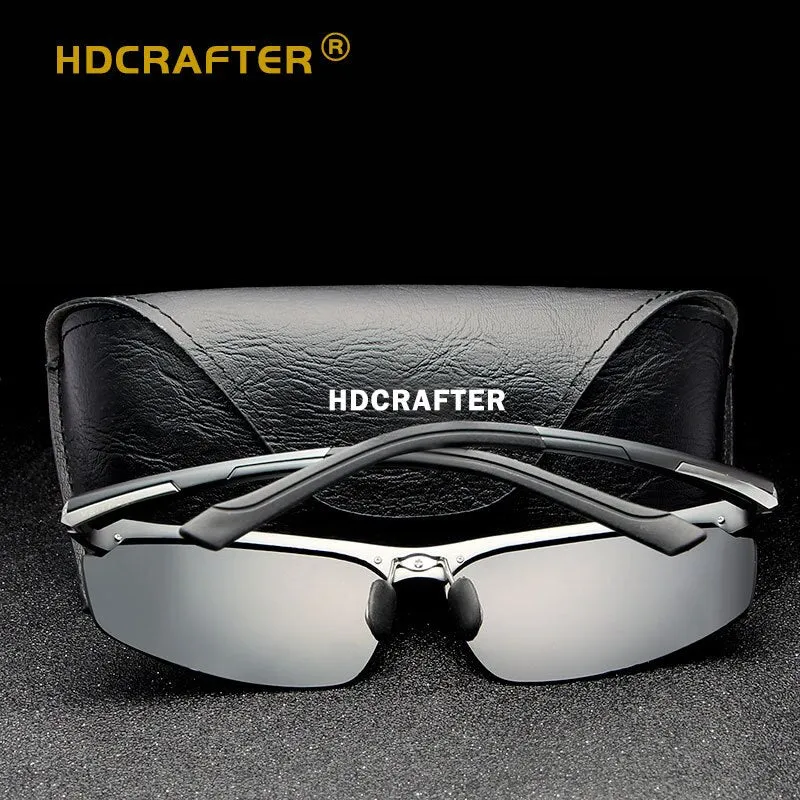 Hdcrafter Men's Semi Rim Rectangle Aluminum Magnesium Frame Polarized Sunglasses L004